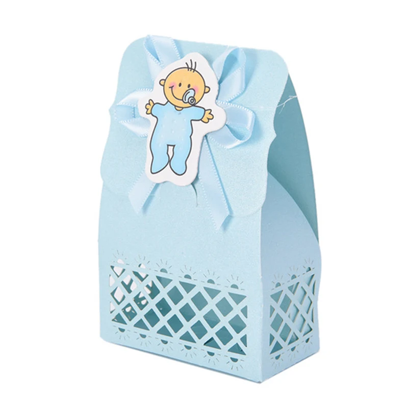 blue baby 12 шт. розовый синий милый утка нагрудник медведь лазерная резка конфет бумажная коробка крещение Baby Shower Конфеты Подарочная коробка сладкий день рождения питания - Цвет: blue baby