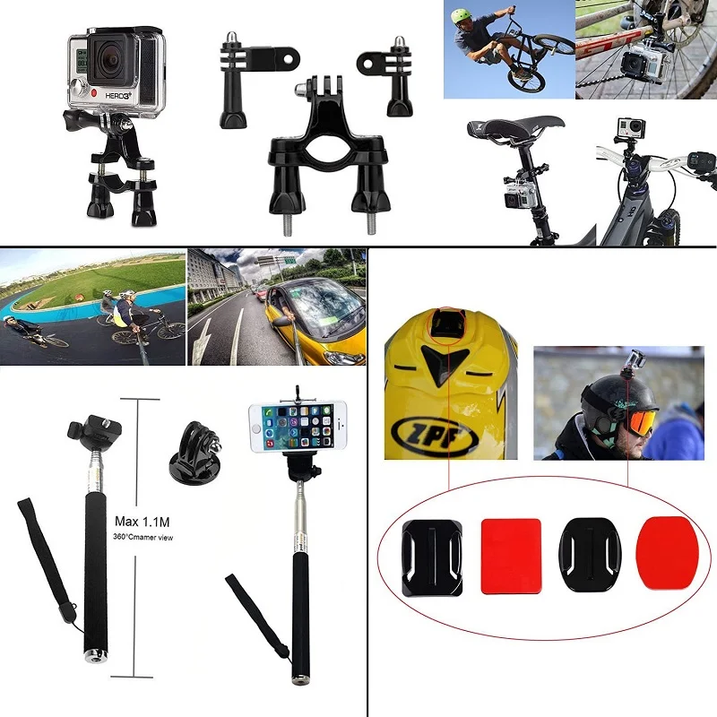 Для Gopro аксессуары для go pro комплект крепления GoPro Hero 5 4 3 + SJ4000 SJ5000 SJ6000 набор