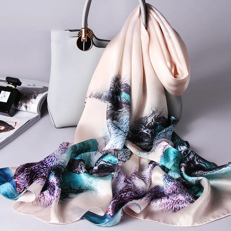 Женский шарф из 100% чистого шелка брендовые шали и накидка 2021 натурального с