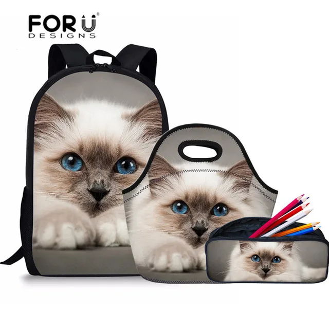 HYQ030CGK FORUDESIGNS/3 шт./компл. очаровательного котенка кошки школьные сумки для девочек ортопедический рюкзак школьный рюкзак в ученики начальной школы детская книга Сумка - Цвет: HYQ030CGK