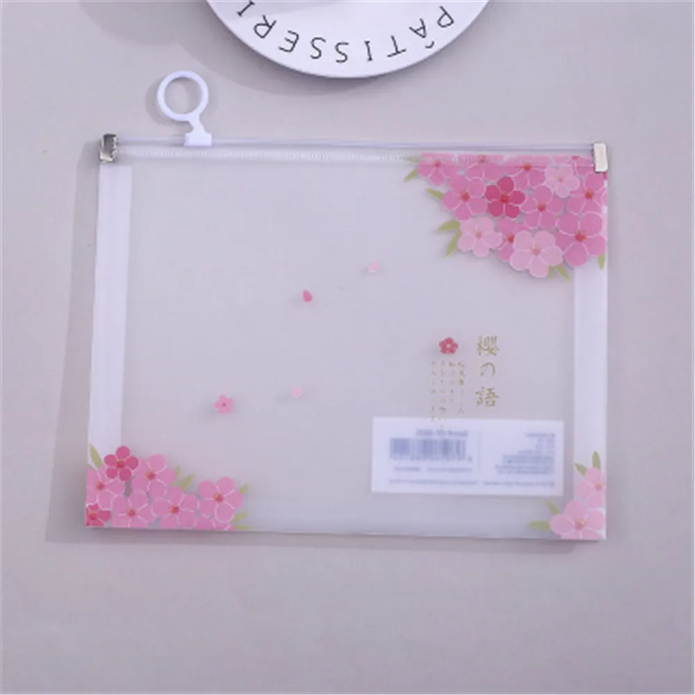 

1pcs A5 Clear Document Bag Waterproof Sakura Flower Storage File Stationery Pouch Bag Office Zipper Documents Holder