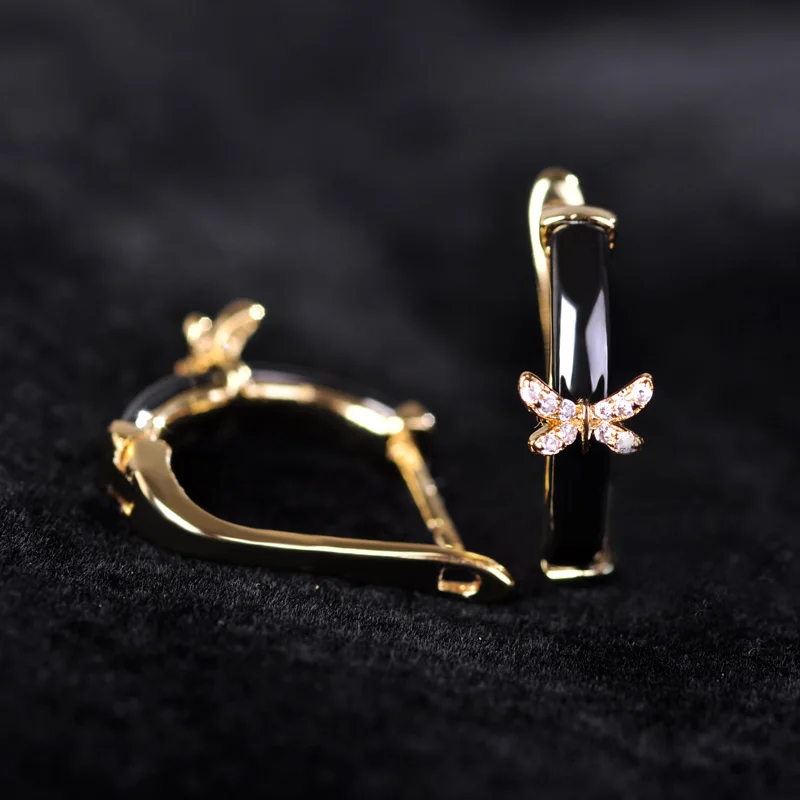 Роскошные Черные Керамические Серьги и Кольцо Набор Для Женщин Кубического