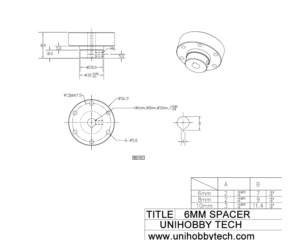UniHobby UH18032 6 мм алюминиевая распорка с втулкой для ключей|aluminum spacer|spacer aluminumspacer 6mm |