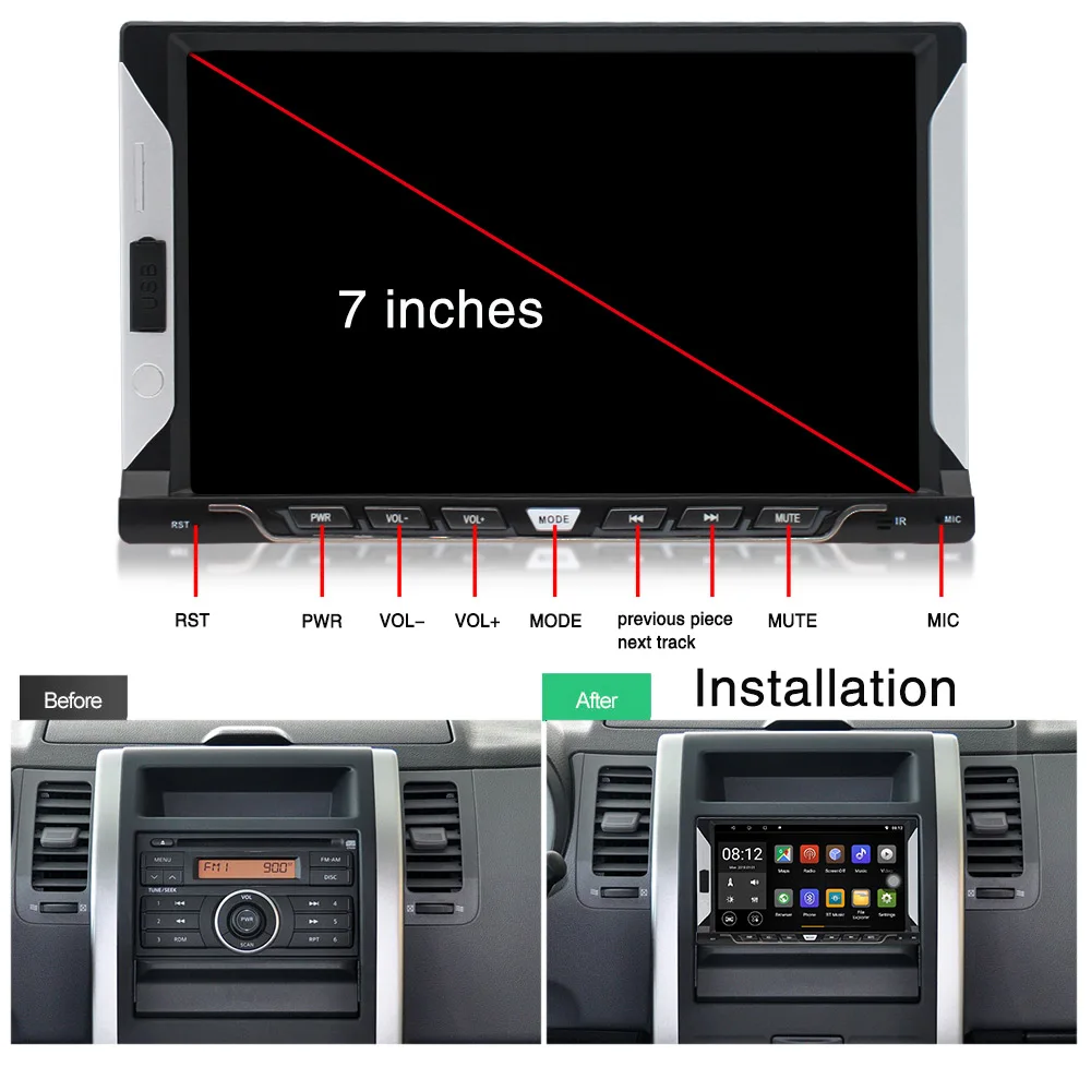 2 Din Автомобильная магнитола 7 &quot Android 8 1 1G + 16GB 1080P HD зеркальная обратная камера