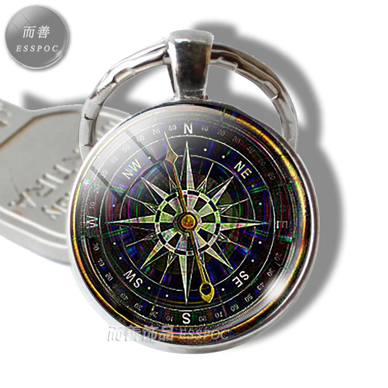 Винтажный брелок для ключей с компасом и иглой стеклянный кабошон подвеска