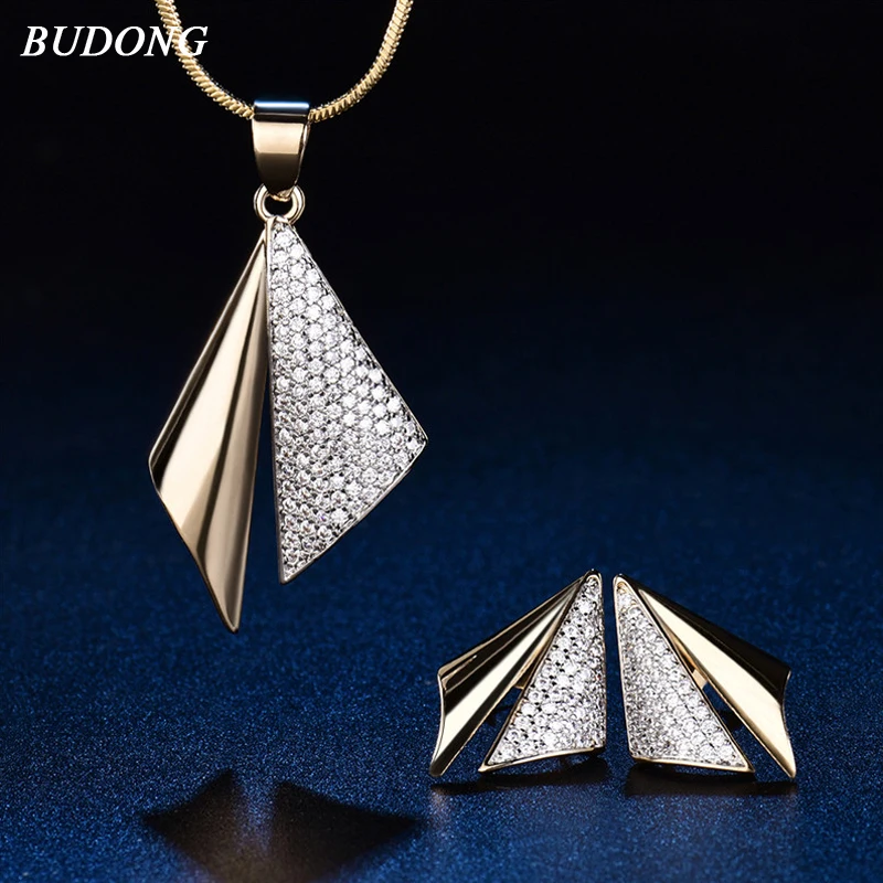 Будонг Комплект сережек для женщин ансамбль Bijoux Золото цвет кубического