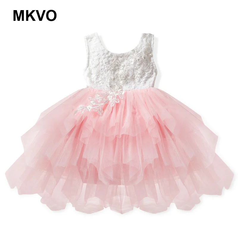 Girls dress lace embroidered solid color stitching white pink purple sleeveless elegant Christmas party princess ceremony | Детская