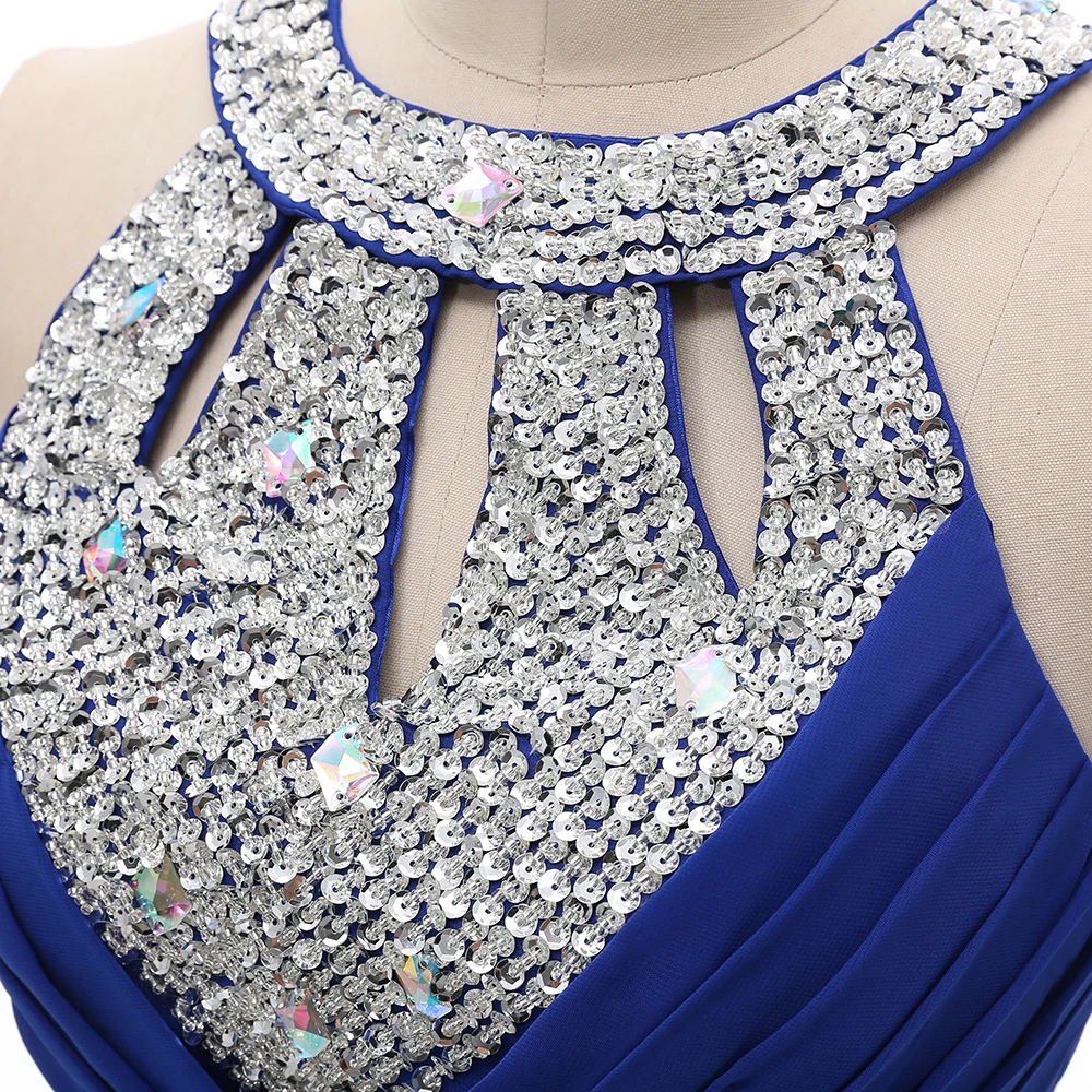 Женское шифоновое платье подружки невесты с лямкой на шее длинное свадебное