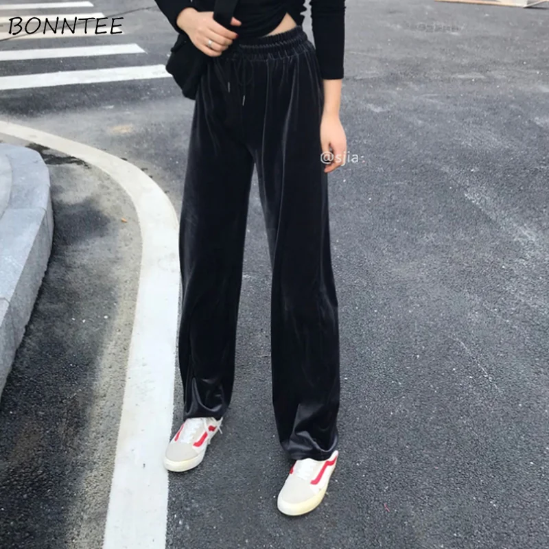 

Pants Women Spring Korean Style Girls Soft Straight Capris Chic Womens Loose Elastic Trousers Leisure All-match 2020 Female Pant