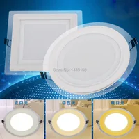 50pcs/lot 6w 9w 12w 18w Warm Cool Natural White Three Color Changeable LED Ceiling Glass Crystal Panel Light Color Change Light