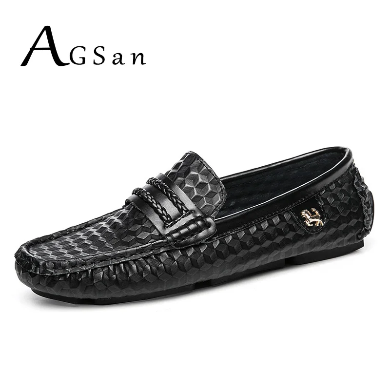 AGSan Men Designer Loafers Genuine Leather Driving Shoes Fashion Mens Moccasins 2018 New Hombre Mocasines Black White Flats | Обувь