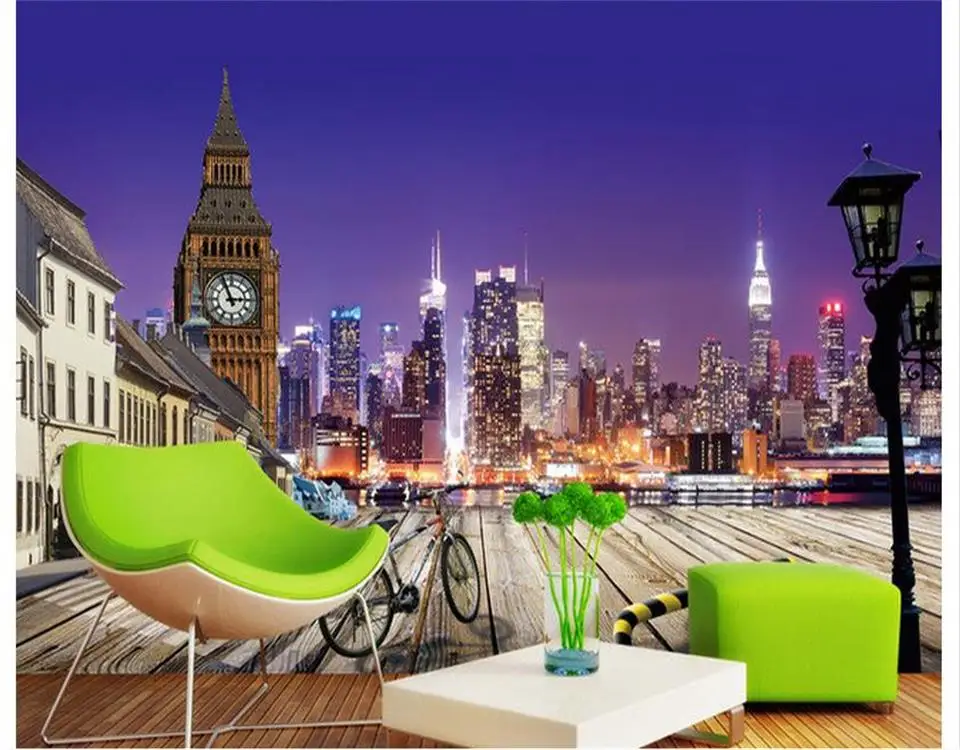 

Пользовательские размеры 3D фото обои росписи гостиной диван ТВ фон обои Европейский Город Ночной пейзаж Картина обои домашний декор