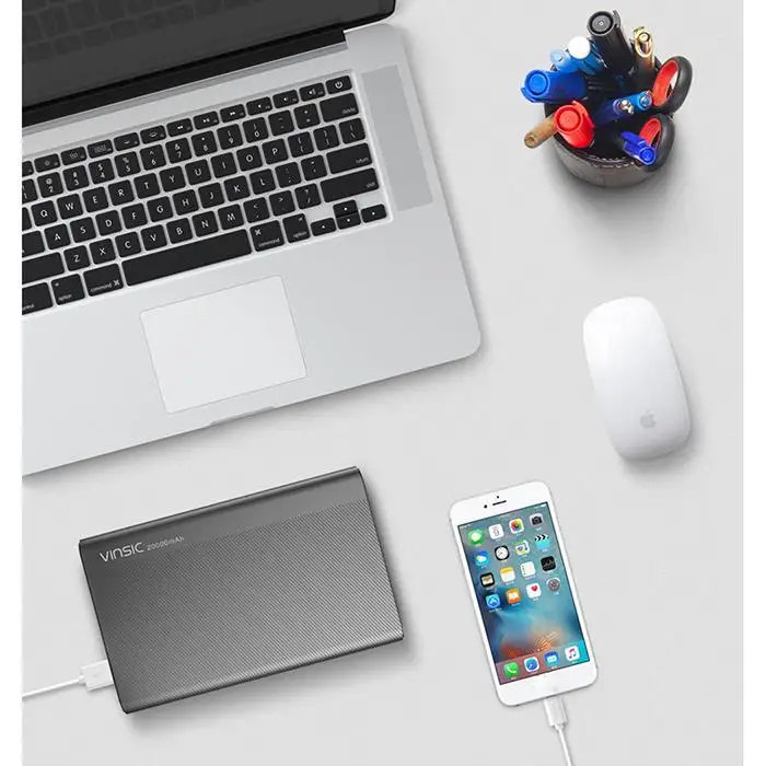 VINSIC 20000 мАч Внешний аккумулятор А двойной usb type-C светодиодный внешний аккумулятор зарядное устройство для iPhone X 8 8 Plus Xiaomi huawei samsung