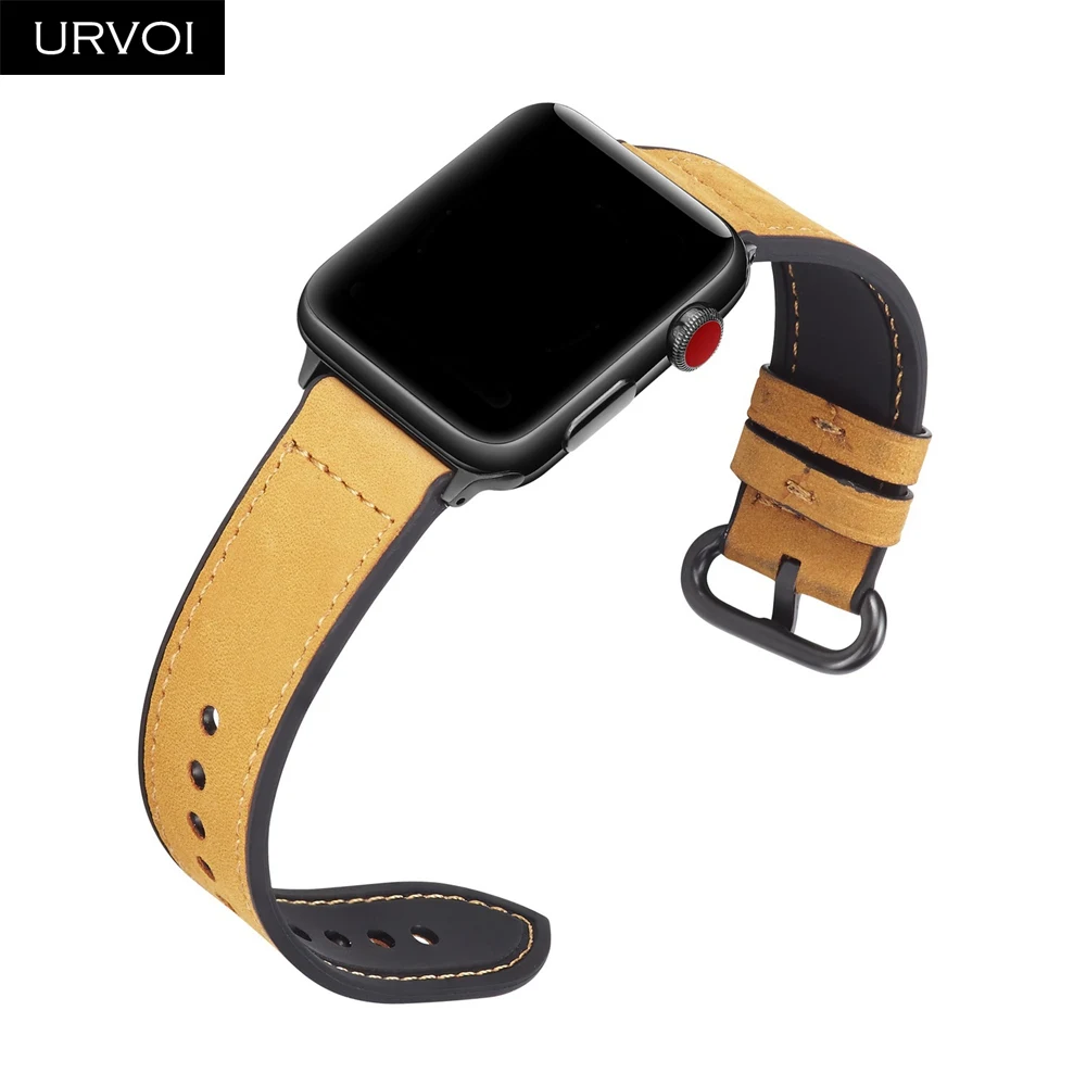 URVOI ремешок для apple watch series 5/4/3/2/1 Матовая Мягкая манжета Кожаный наручных часов iwatch