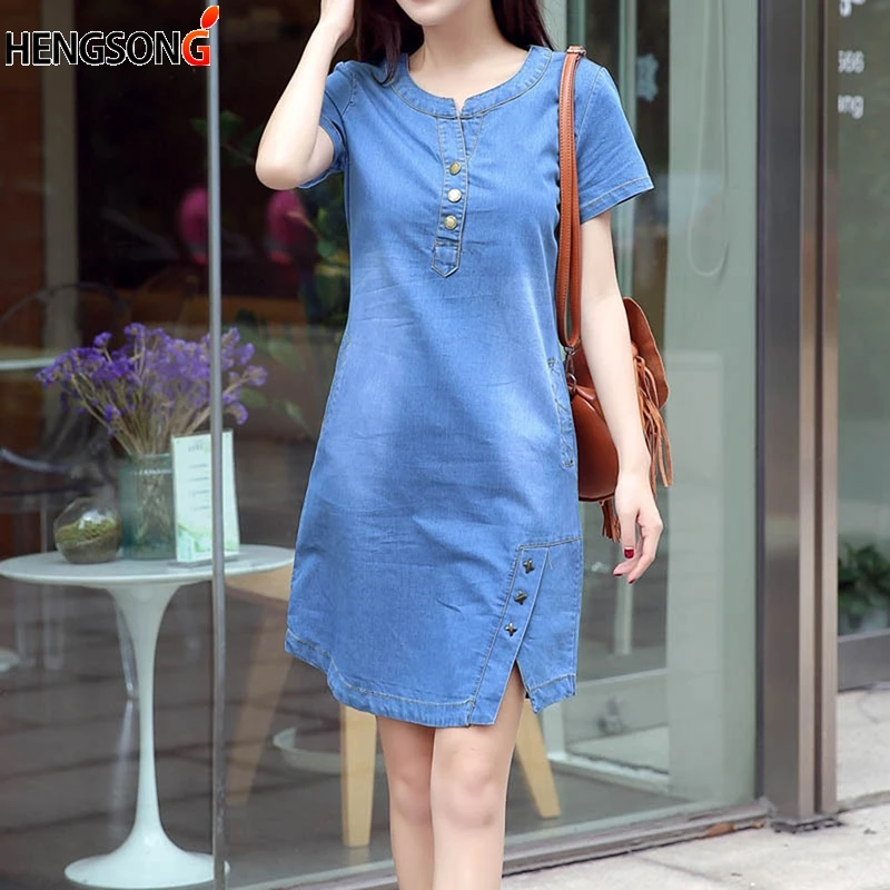 2018 Новый Для женщин платье из джинсовой ткани корейский стиль Feminino Vestido Лето