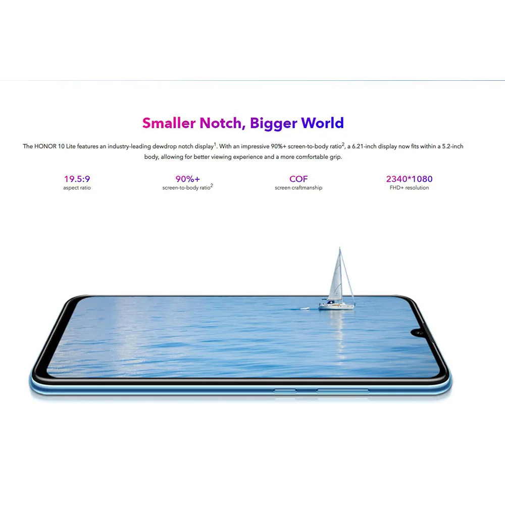 Мобильный телефон Honor 10 lite с глобальной версией, 4G LTE, четыре ядра, 6,21 дюймов, 3 Гб ОЗУ, 32 ГБ, 64 Гб ПЗУ, 24мп, 13мп, 2МП, Android 9, смартфон