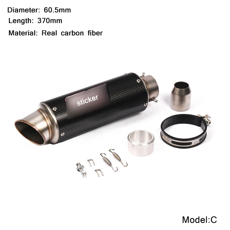 270mm/310mm/370mm/470mm Motorcycle Silencer System Tail Silp on for 60.5mm Motorbike Carbon Fiber Exhaust Muffler Pipe