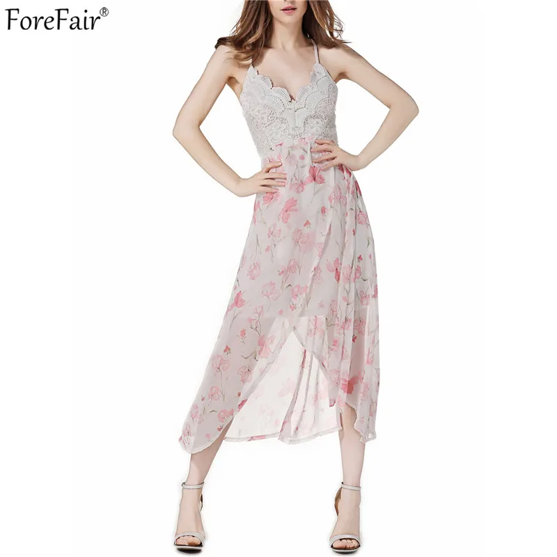 Женское кружевное платье ForeFair летнее пляжное средней длины с цветочным принтом и