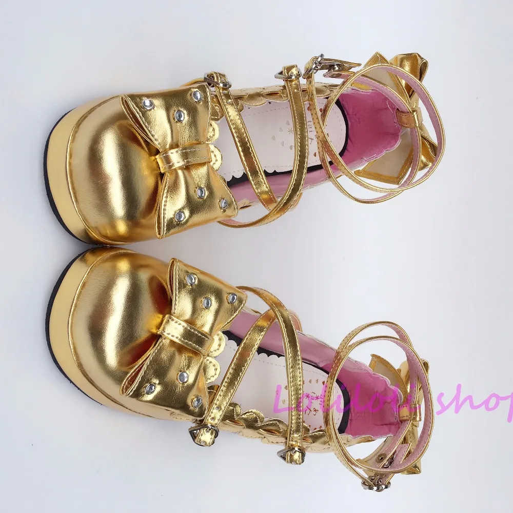 Фото Princess sweet lolita shoes Japanese design customized special shaped Golden with bow tie high heel an1123 Обувь Princess sweet lolita shoes Japanese design customized special shaped Golden with bow tie high heel an1123 Обувь