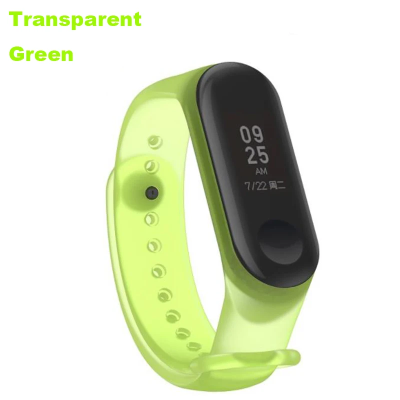 Transparent Green Прозрачный mi band 3 ремешок для xiaomi mi3 смарт-браслет в едином положении во время занятий легкой атлетикой для mi band 3 ремешок замена силиконовые аксессуары - Цвет: Transparent Green