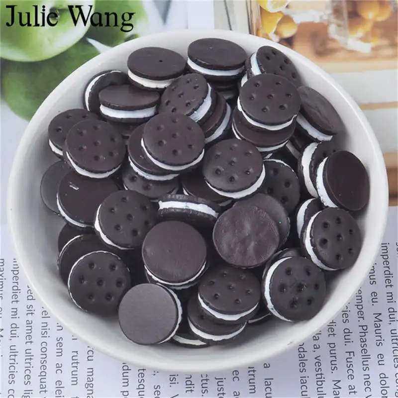 Julie Wang 10 шт. 16x6 мм Смола Печенье крем сэндвич еда слайм подвеска ювелирные изделия