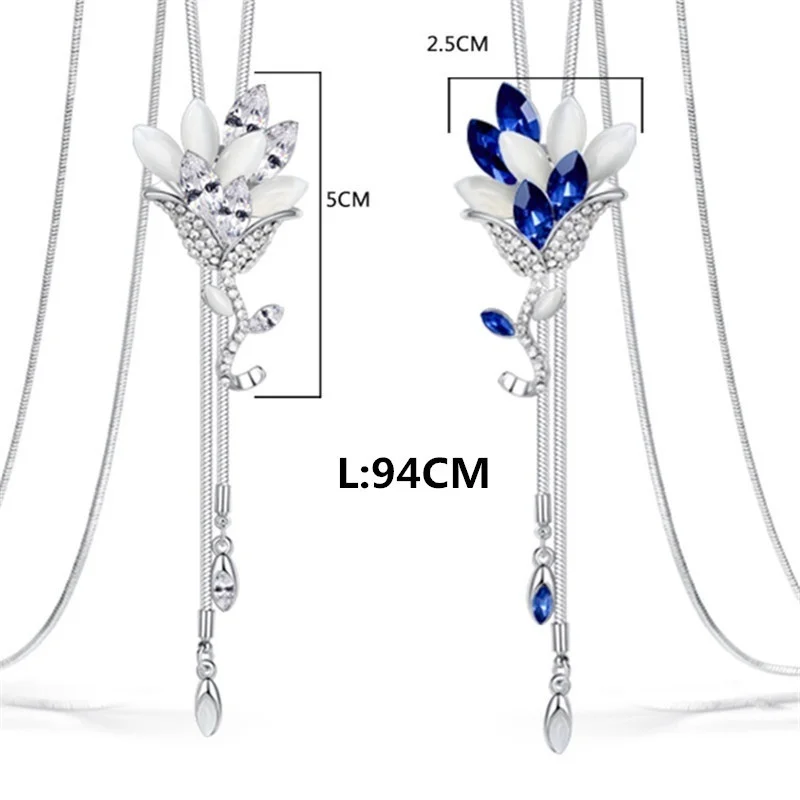 Lemon Value Fashion Statement Crystal Pendant Necklace Trendy Rhinestone Opal Long Sweater Chains Women Jewelry ZL240 | Украшения и