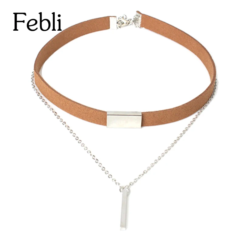Febli Новое поступление короткие бархатные Цепочки и ожерелья с двойной цепи Мода в