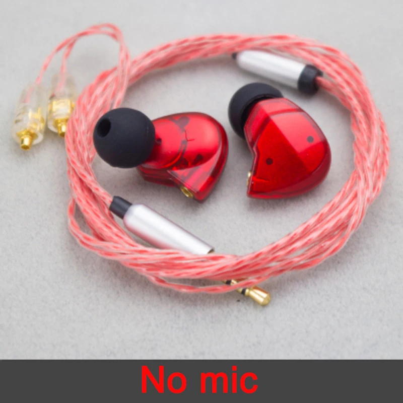 Red silver no mic Сбалансированные арматурные динамические наушники-вкладыши BA драйвер шумоподавление Спортивная гарнитура с микрофоном 28 ядер Замена MMCX кабель - Цвет: Red silver no mic