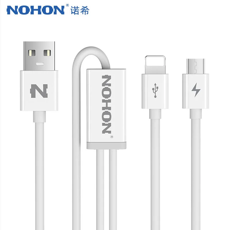 Оригинальный USB кабель NOHON 2 в 1 8Pin Type C Micro для iPhone 7 6 6S Plus iPad iPod Samsung Lenovo Nokia LG Android