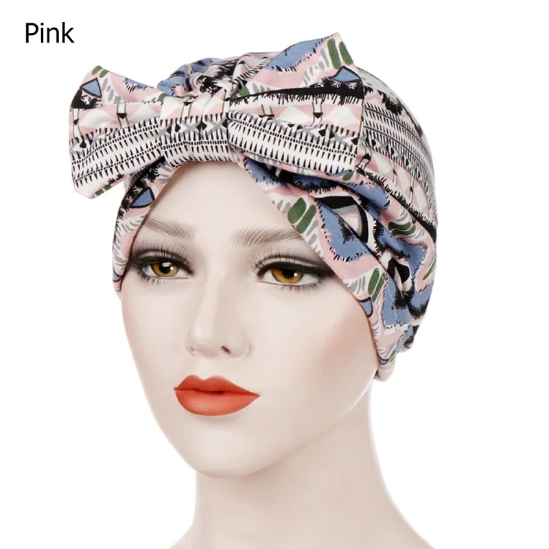Style 1-pink Бант принт стрейч мусульманский хиджаб для женщин исламский тюрбан-Джерси хлопок шляпа рак Кепка chemo головной убор бини шарф выпадение волос шапка - Цвет: Style 1-pink