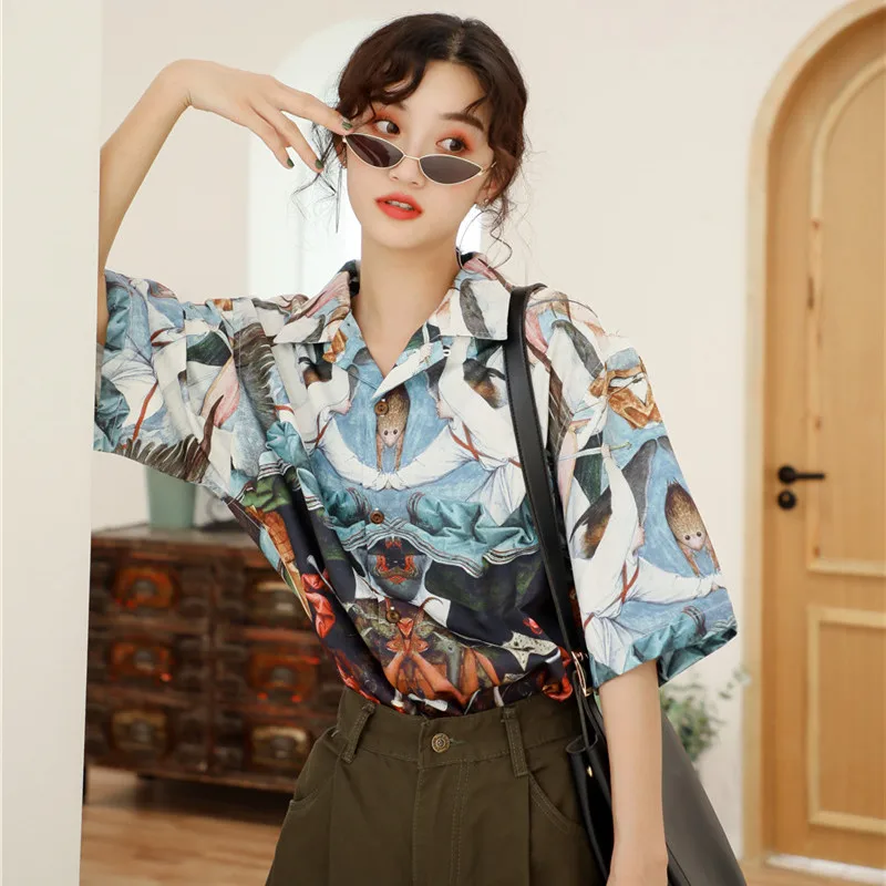 Винтажный Топ Cheerart женские рубашки летние дизайнерские блузки свободная рубашка