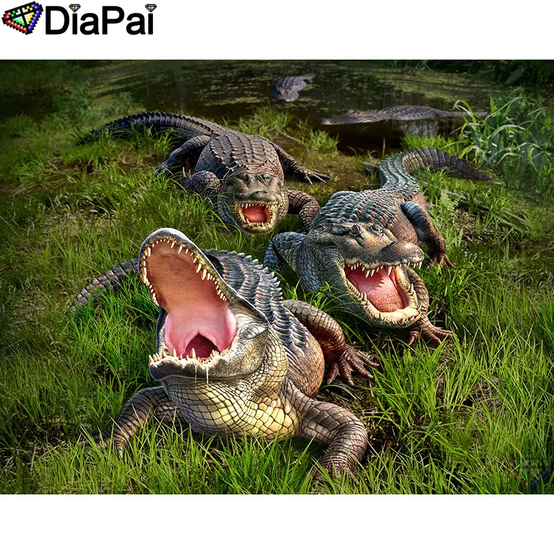 

DIAPAI 100% Full Square/Round Drill 5D DIY Diamond Painting "Animal alligator" Diamond Embroidery Cross Stitch 3D Decor A18832
