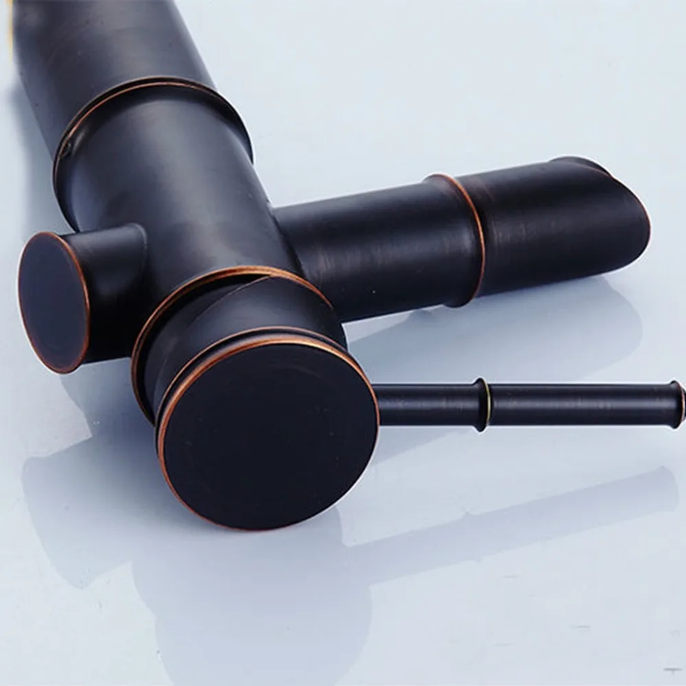 

Black Sink Faucet Bamboo Basin Sink Mixer Crane Hot and Cold Water Tap Tall Faucets Vessel Sink Oil Rubble Bronze ML7434