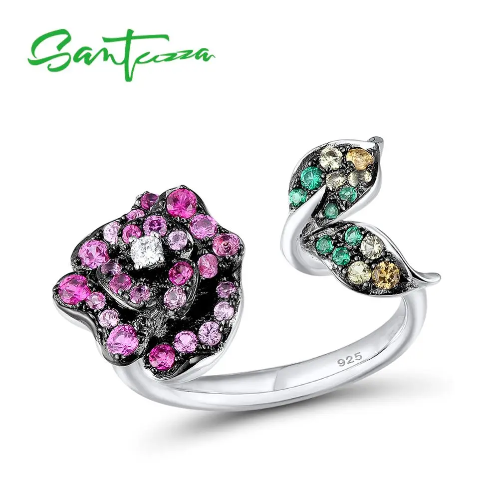 SANTUZZA, серебряное кольцо для женщин, 925 пробы, серебряное, регулируемое, великолепный цветок, кольцо, яркий кубический цирконий, вечерние ювелирные изделия