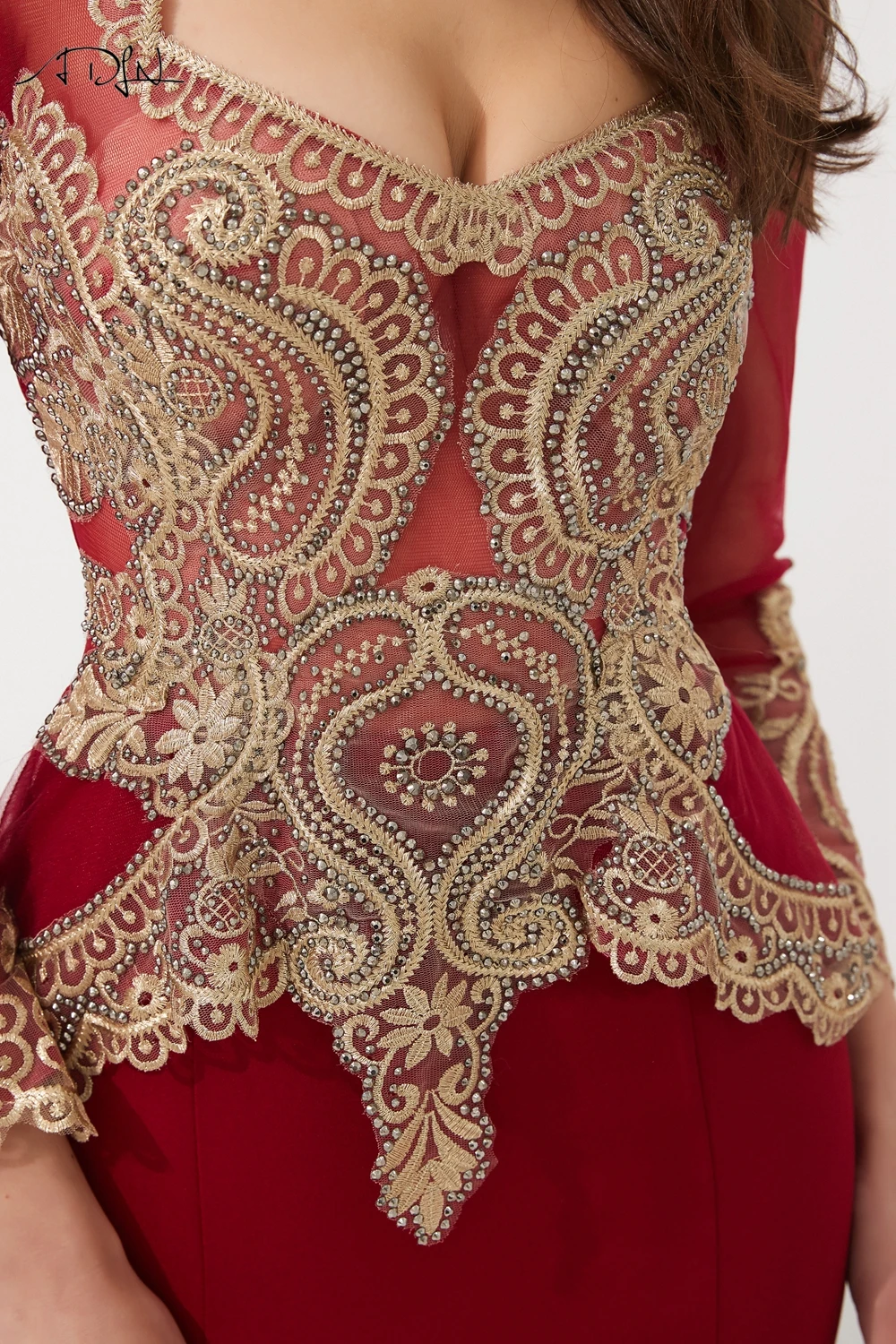 ADLN скромные длинные рукава Выпускные платья с накидкой vestido formatura из двух частей бордовые вечерние платья с золотыми аппликациями
