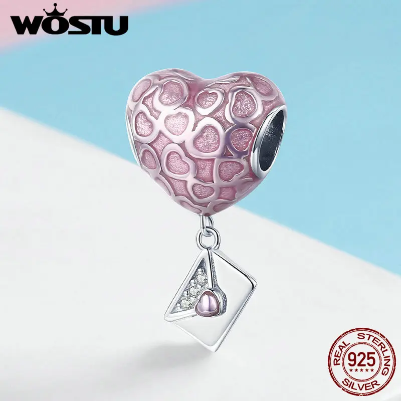 

WOSTU Fashion Real 925 Sterling Silver Letter Love Heart Beads Charm Fit Necklace Pendant For Women DIY Bracelet Jewelry FIC1080