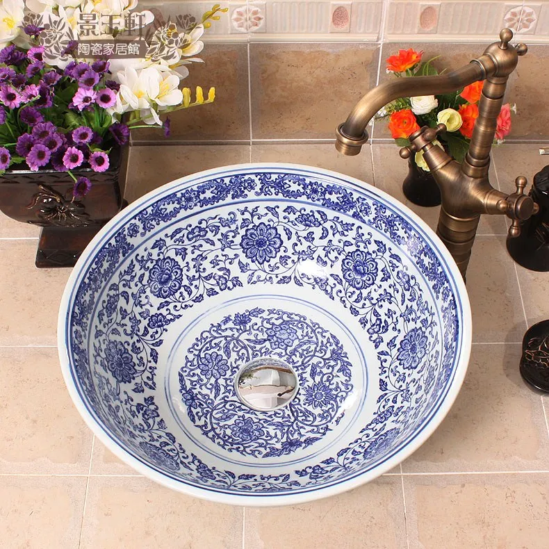 

Hot Selling Jingdezhen Ceramic Wash Basin Blue and White