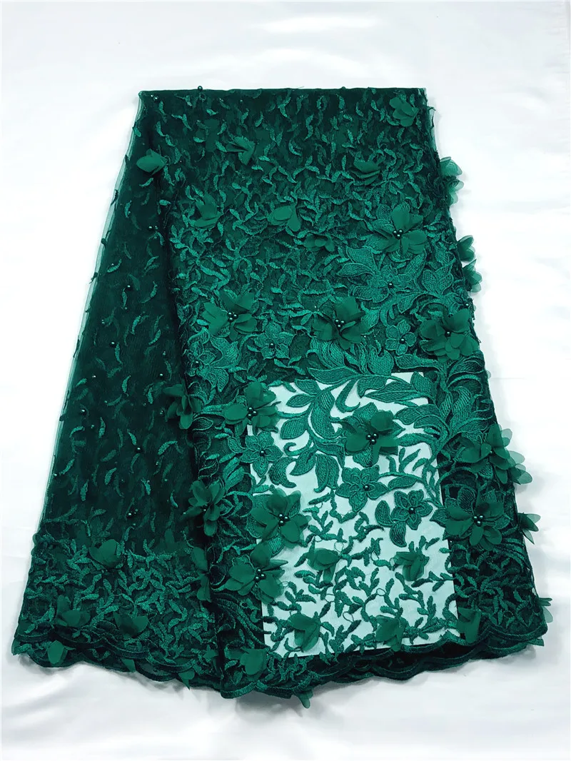 Новейшая фатиновая кружевная ткань с бусинами и 3D цветами Высококачественная