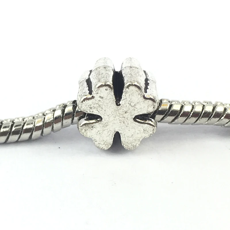 

Silver Plated Bead Four-Leaf Clover European Beads Fits Charm Bracelets Necklaces DIY Jewelry