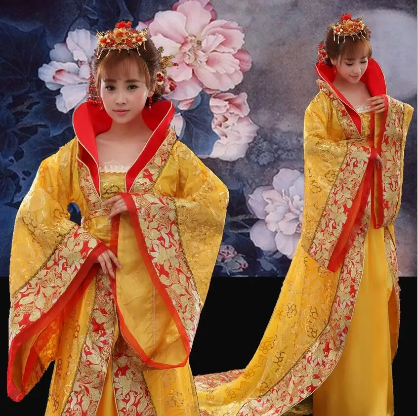 gold Новинка, женский костюм, hanfu, платье со шлейфом, Женская Китайская традиционная одежда, китайская черная женская одежда, Женский костюм для сцены, по телевизору - Цвет: gold
