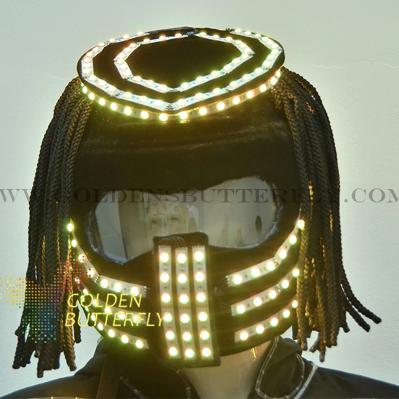 Светодиодный шлем цветной яркий свет Alien с батареей 2017 светодиодная светящаяся