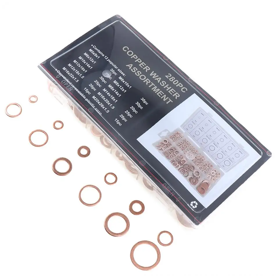 Механическое оборудование 280 шт. механический медный комплект шайб с 12 размерами