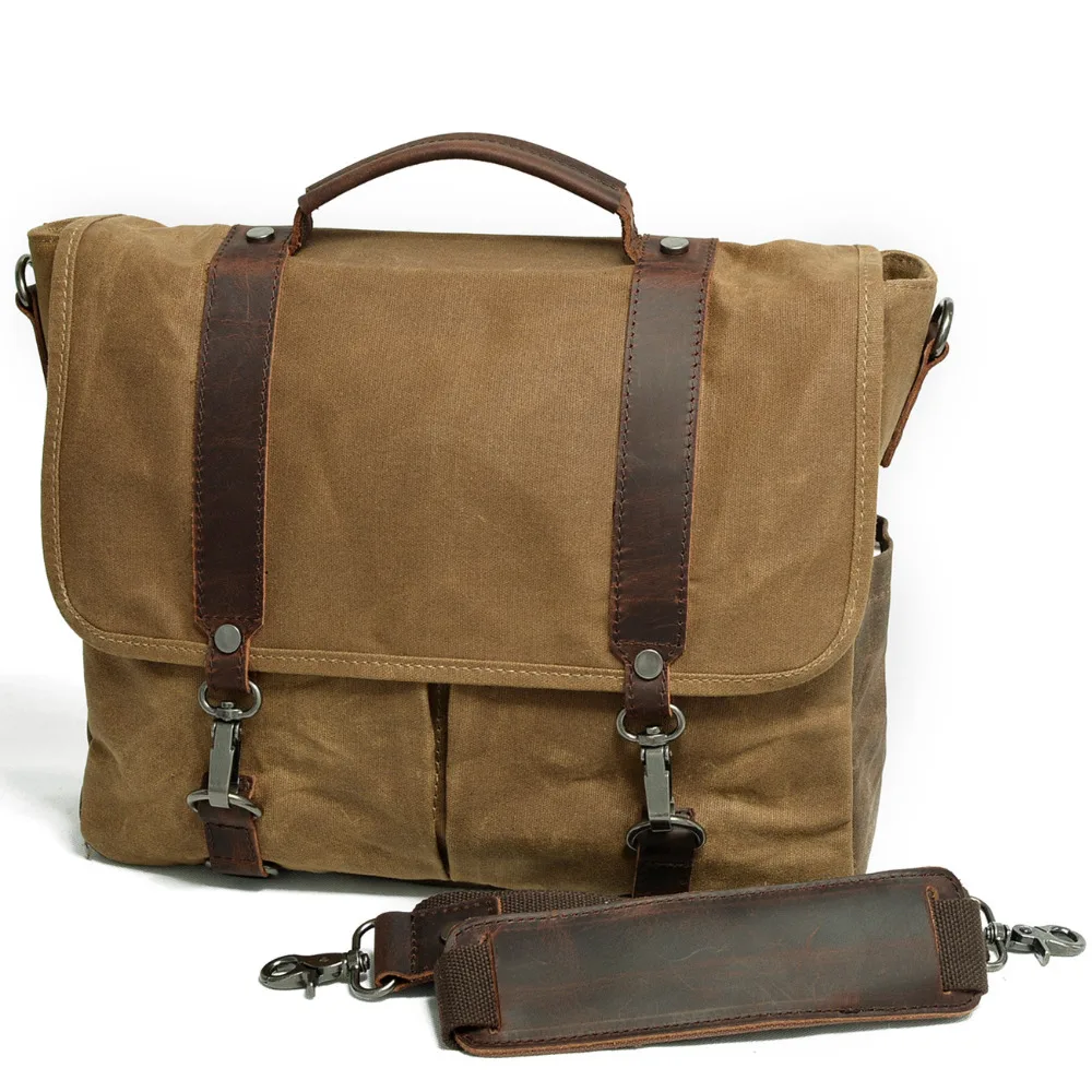 

New retro cloth waterproof canvas wax canvas with leather shoulder bag camera Messenger bag for DSL camera