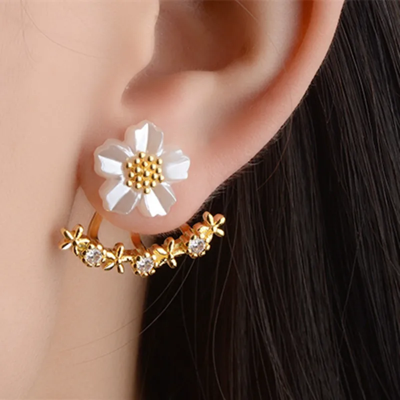 

Cute Gold Flower Female Earrings Jewelry Top Quality Silver Plated Earring For Women Wedding Party Accessories Trendy Lady Gift