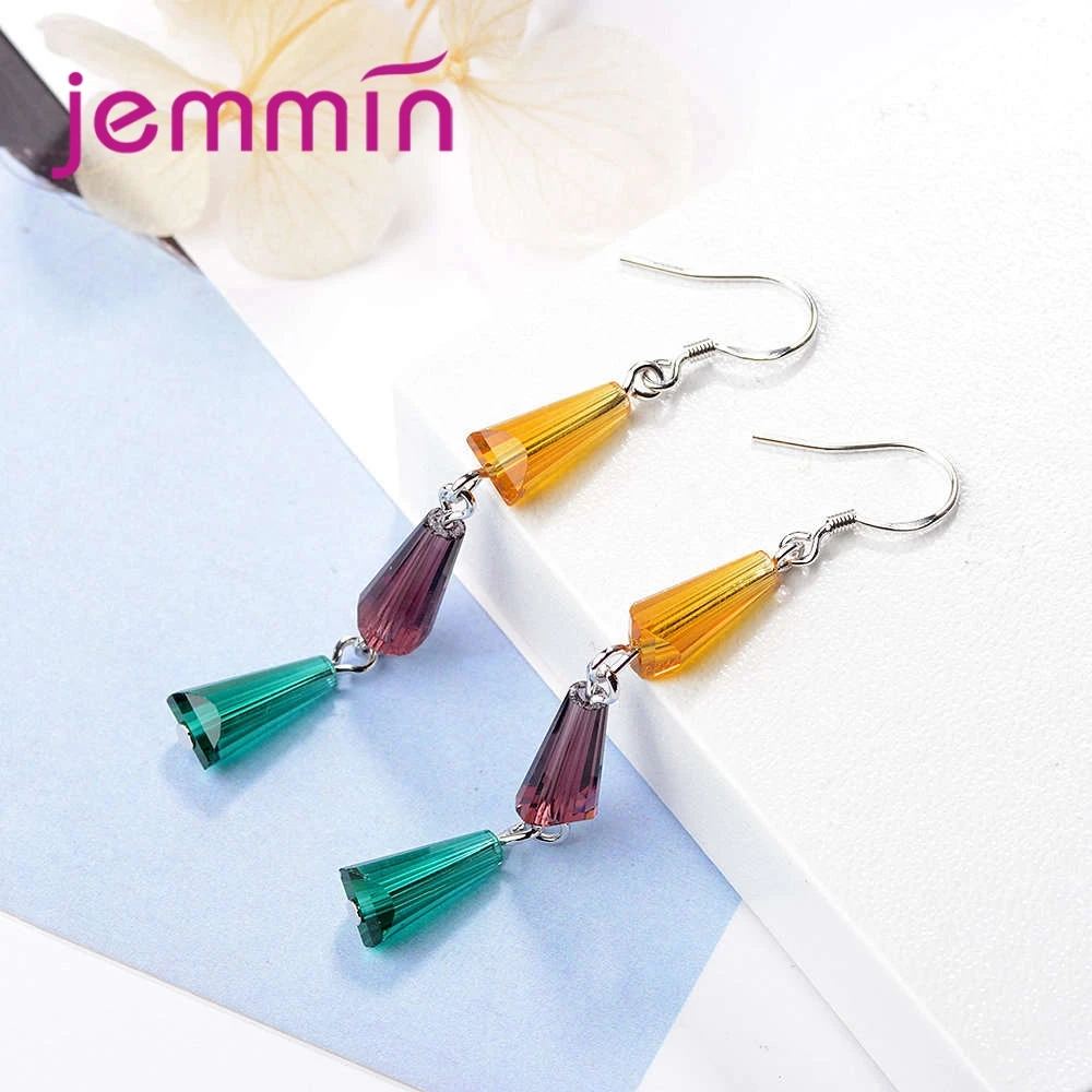 JEMMI NNew Fashion Long Multi Layer Color Delicate Ladies Bright Clear 925 Sterling Silver Detachable Flexible Earrings Big Sale | Украшения