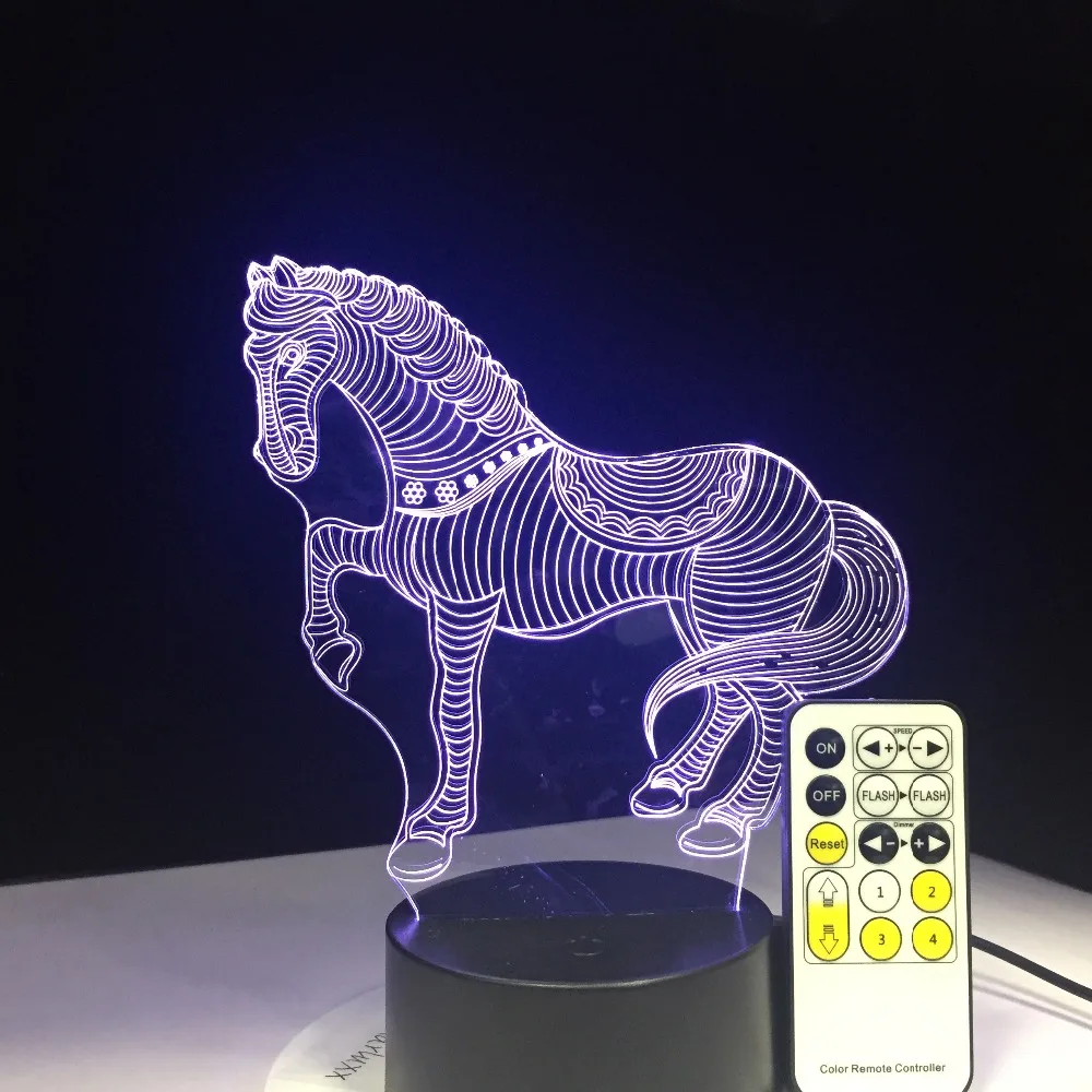 Бегущая лошадь 3D иллюзия настольная лампа 7 цветов 3D лампа детский подарок сенсорный ночник для детей подарок на праздник