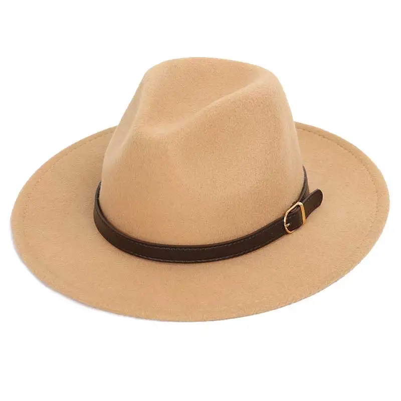 Шерсть мелкой fedora регулируемый теплый модные мужские шапки унисекс пояс золотой пряжкой мужские большие размеры 60 см Шапки шляпа классический котелок джаз - Цвет: Khaki