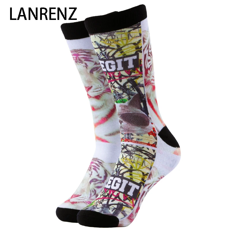 Модные забавные носки для мужчин и женщин с 3D принтом кота тигра 200 вязаных носков