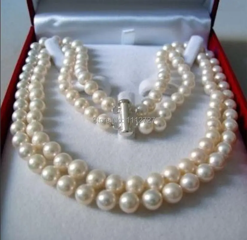 

Charming 2 Rows 7-8 8-9MM white akoya saltwater shell pearl necklace Beads Jewelry Natural Stone 17-18"AAA BV340 Wholesale Price