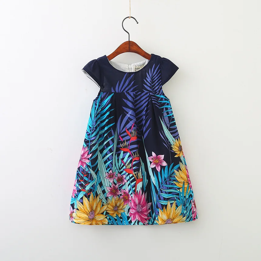 new girls dress for summer leaves Flower printed cloths Kids flying sleeves vest children's clothing Birthday Costume | Детская